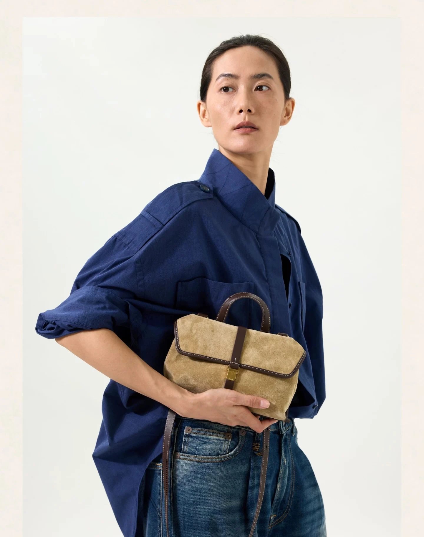 Design Structured Leather Satchel in Army Green Handbag - 22