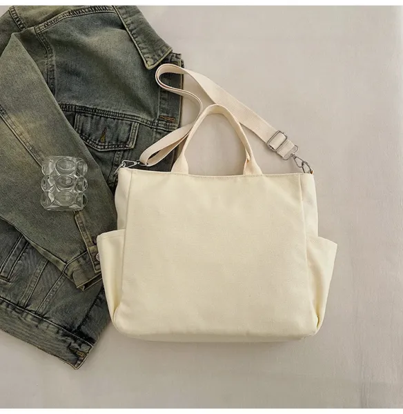 Design Canvas Tote Bag Beige Shoulder Handbag - 35
