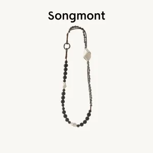 Design Songmont Beaded Leather Necklace Black Gray White Jewelry