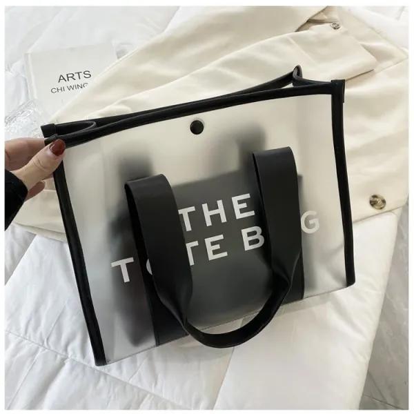 Design Transparent Tote Bag with Black Straps and 'THE TOTE BAG' Print Tote Bag - 32
