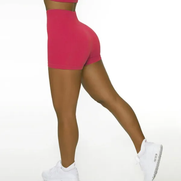 Design High-Waisted Ribbed Shorts Pink Activewear - 1