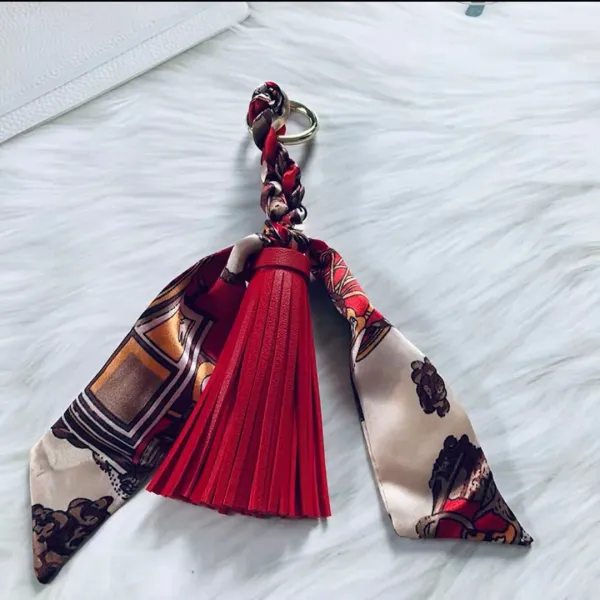 Hermès Silk Scarf Tassel Keychain Red Multicolor Accessories - 1