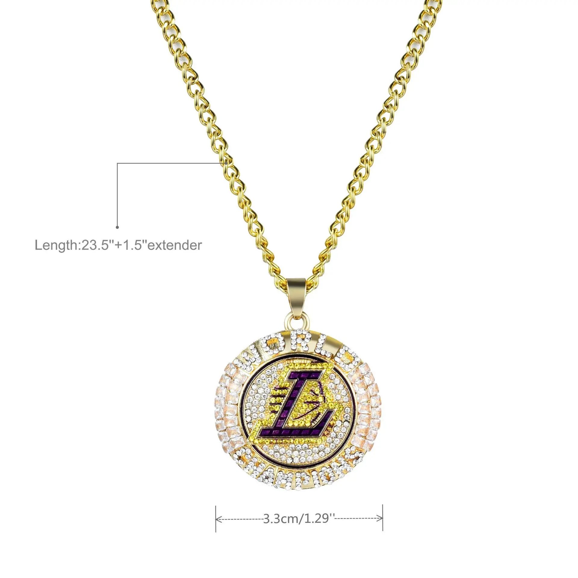 Los Angeles Lakers Championship Pendant Necklace Gold Multicolor Jewelry - 3