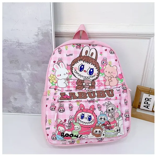 Design Labubu Pink Gingham Cartoon Print Mini Backpack - 28