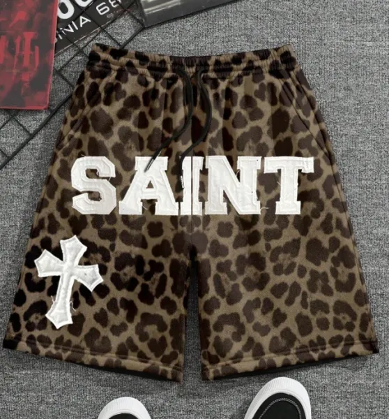 Saint Tears Leopard Print 'SAINT' Cross Shorts - 2