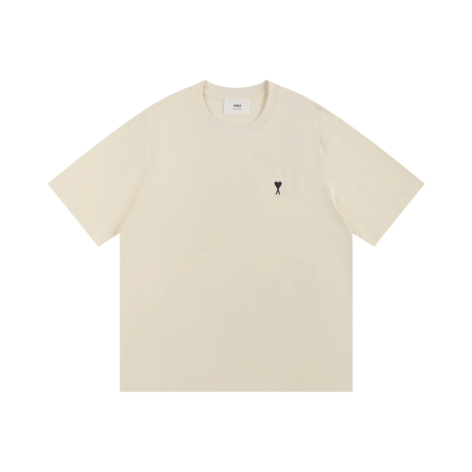 AMI Paris Logo Embroidered Beige T-Shirt - 22