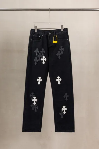 Chrome Hearts Cross Embroidered Black Jeans - 1