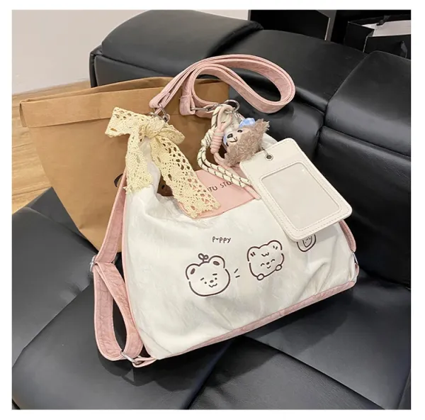Design AIHITU STUDIO Cartoon Bear Print Silver Gray Hobo Bag - 40