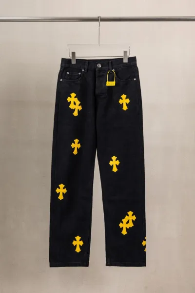 Chrome Hearts Cross Embroidered Black Jeans - 1