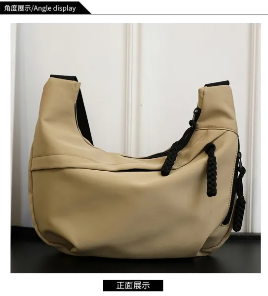 Design Canvas Hobo Bag Beige with Black Straps Shoulder Bag - 21
