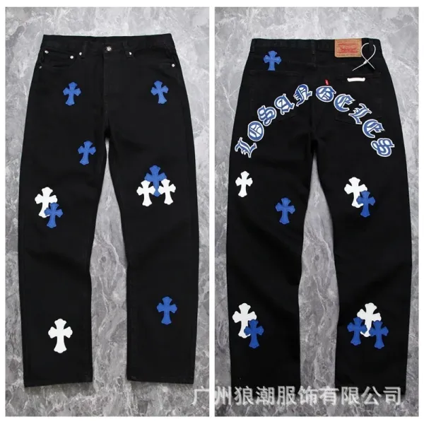 Chrome Hearts Cross-Embellished Wide-Leg Jeans Light Wash - 17