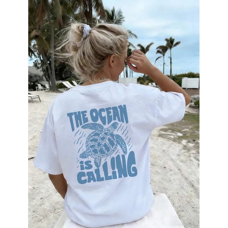 Women's Ocean Life Letter Print Summer T-Shirt photo 7