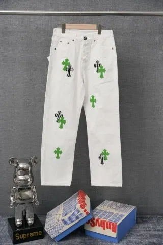 Chrome Hearts x Denim Tears White Cross-Embroidered Jeans - 1