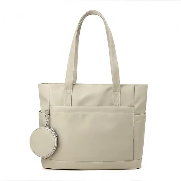 Design Tote Bag with Detachable Coin Purse Beige Handbag - 1