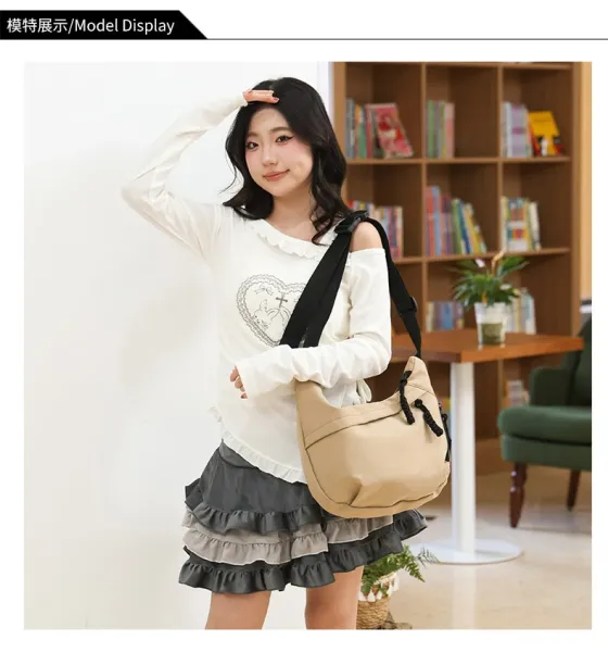 Design Canvas Hobo Bag Beige with Black Straps Shoulder Bag - 26