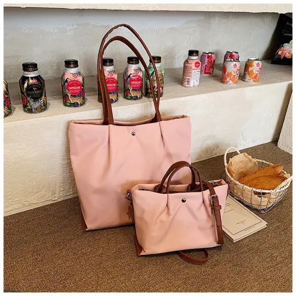 Design Tote Bag White with Brown Leather Handles - 21