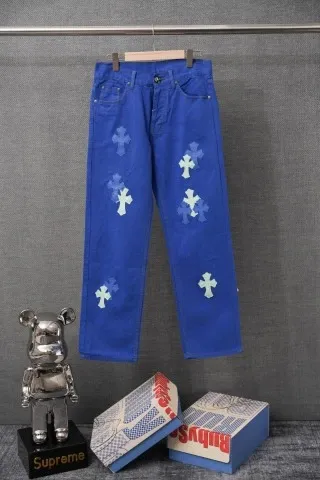 Chrome Hearts x Denim Tears Cross-Embroidered Blue Jeans - 1