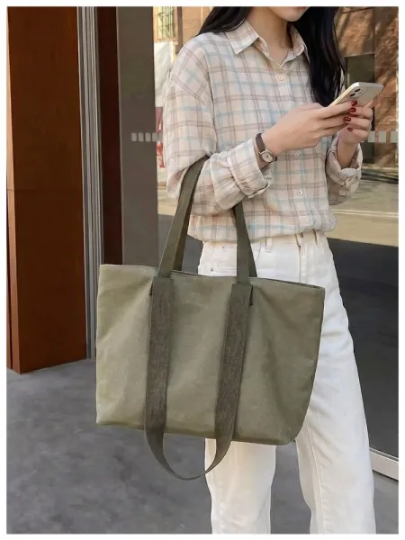 Design Canvas Tote Bag Olive Green Tote Bag - 18