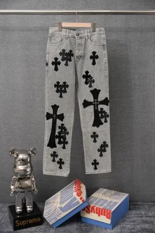 Chrome Hearts Cross-Embellished Light Wash Jeans - 1