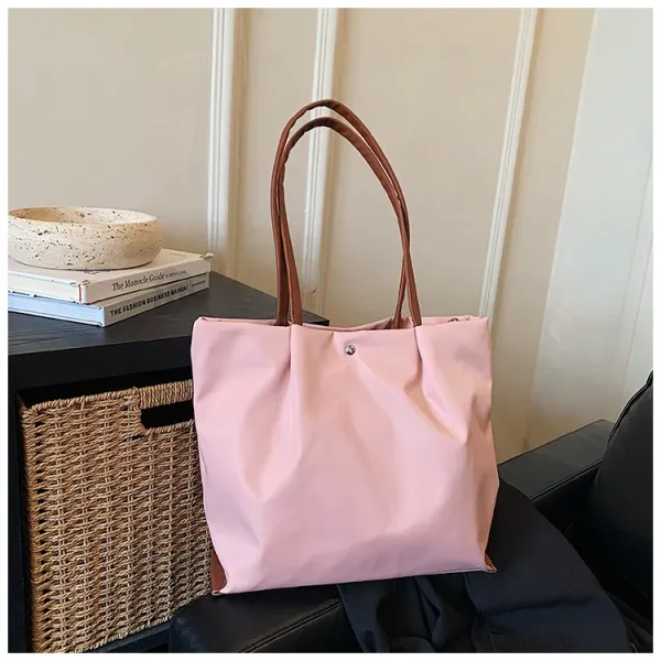 Design Tote Bag White with Brown Leather Handles - 13