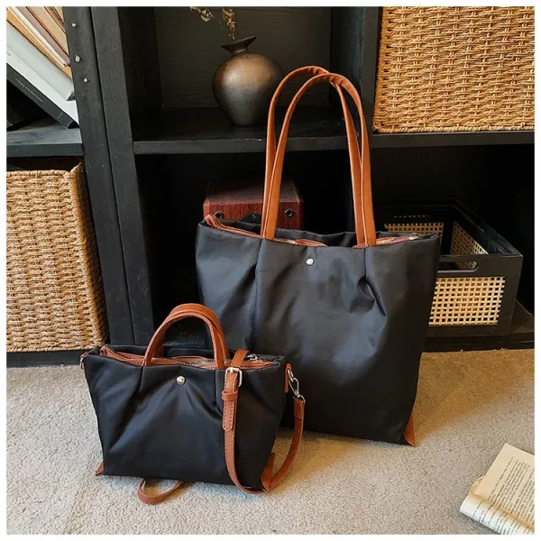 Design Tote Bag White with Brown Leather Handles - 23
