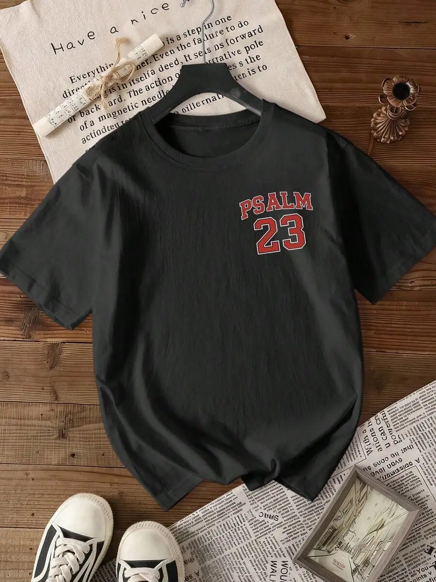 Design Psalm 23 Red Print Black T-Shirt - 8