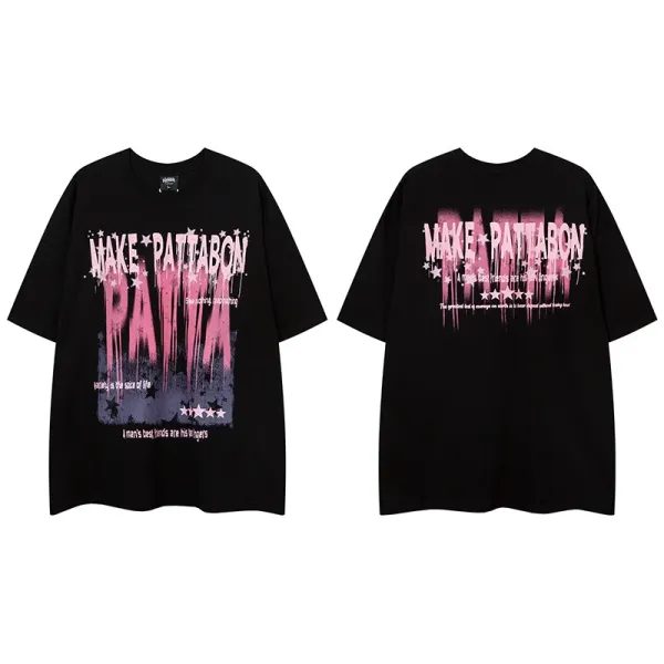 Design Make Pattabon Graphic Print Oversized T-Shirt Black - 1