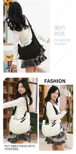 Design Canvas Hobo Bag Beige with Black Straps Shoulder Bag - 33
