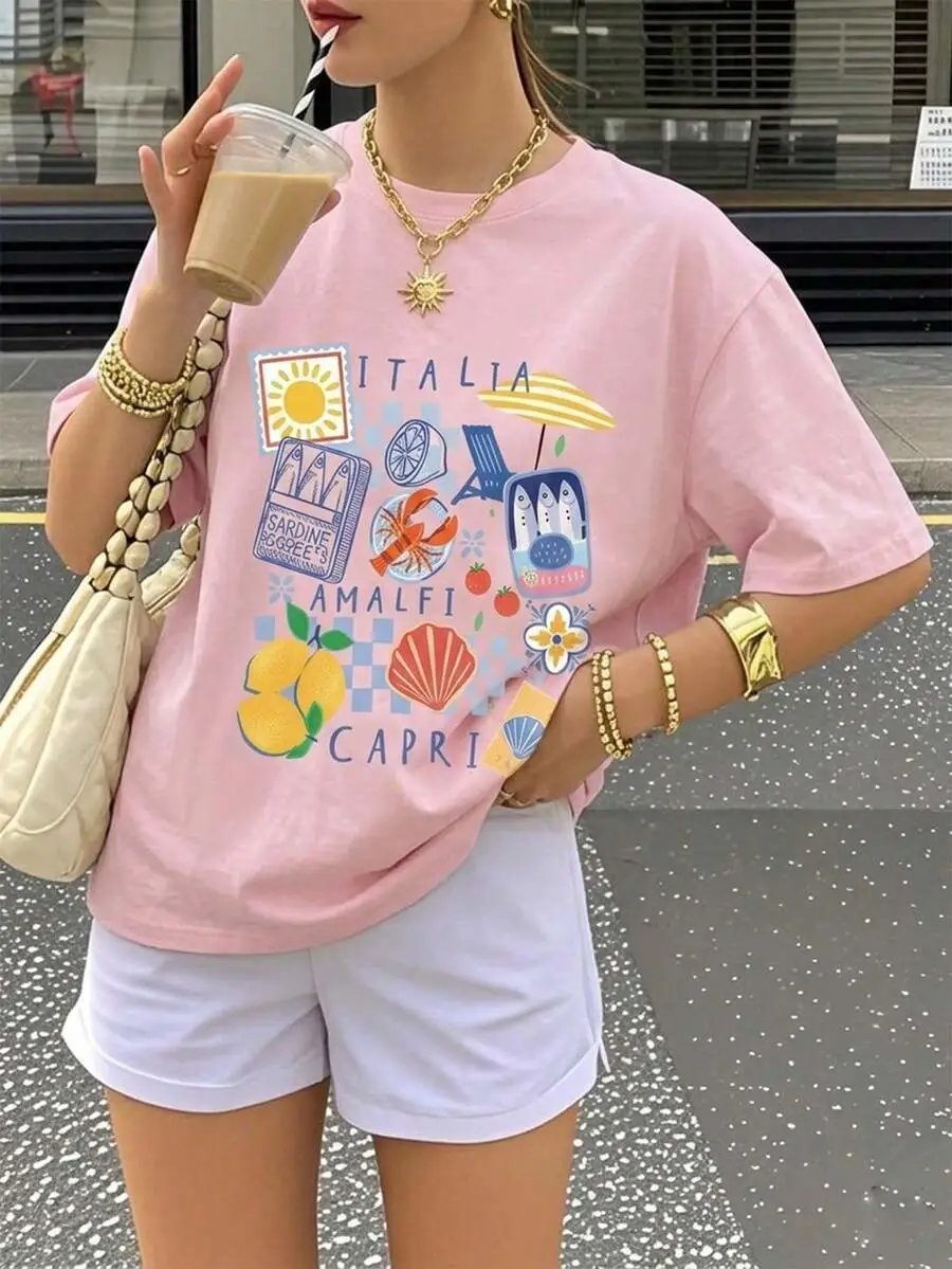 Design Amalfi Capri Graphic Print Pink T-Shirt - 7
