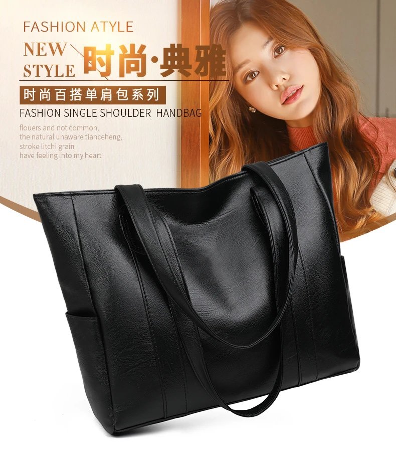 Design Classic Tote Bag Brown Leather-Effect Handbag - 4