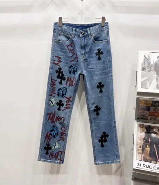 Chrome Hearts x Custom Embroidered Denim Jeans Blue - 1