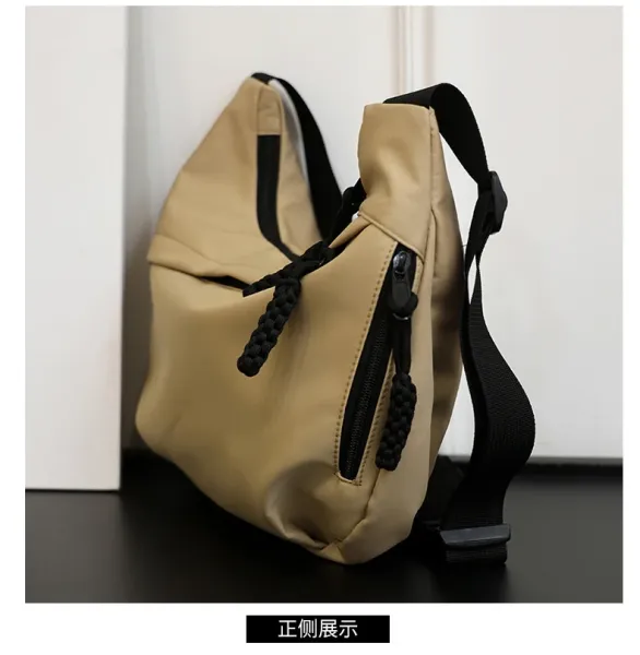 Design Canvas Hobo Bag Beige with Black Straps Shoulder Bag - 24