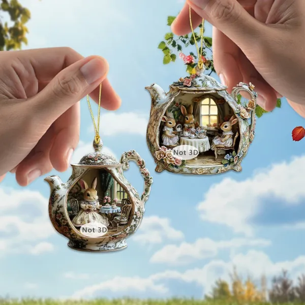 Design Teapot Ornament Flat Acrylic Rabbit Scene Decor Accessories - 7