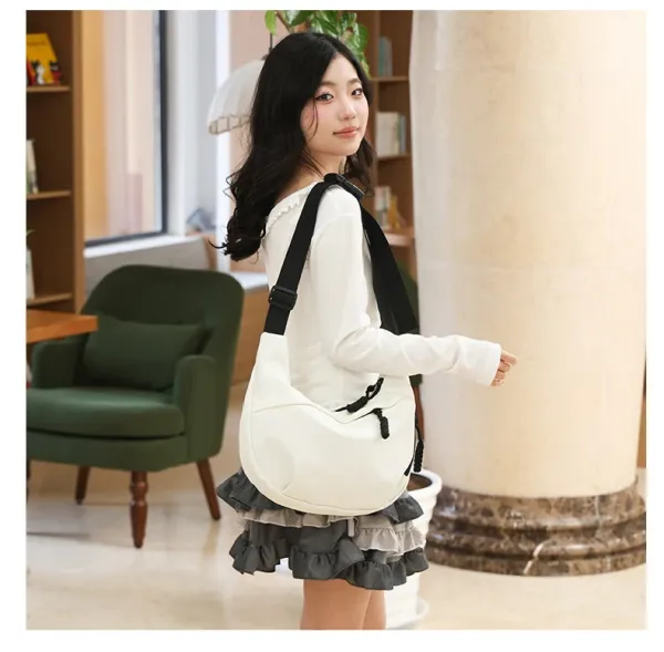 Design Canvas Hobo Bag Beige with Black Straps Shoulder Bag - 35