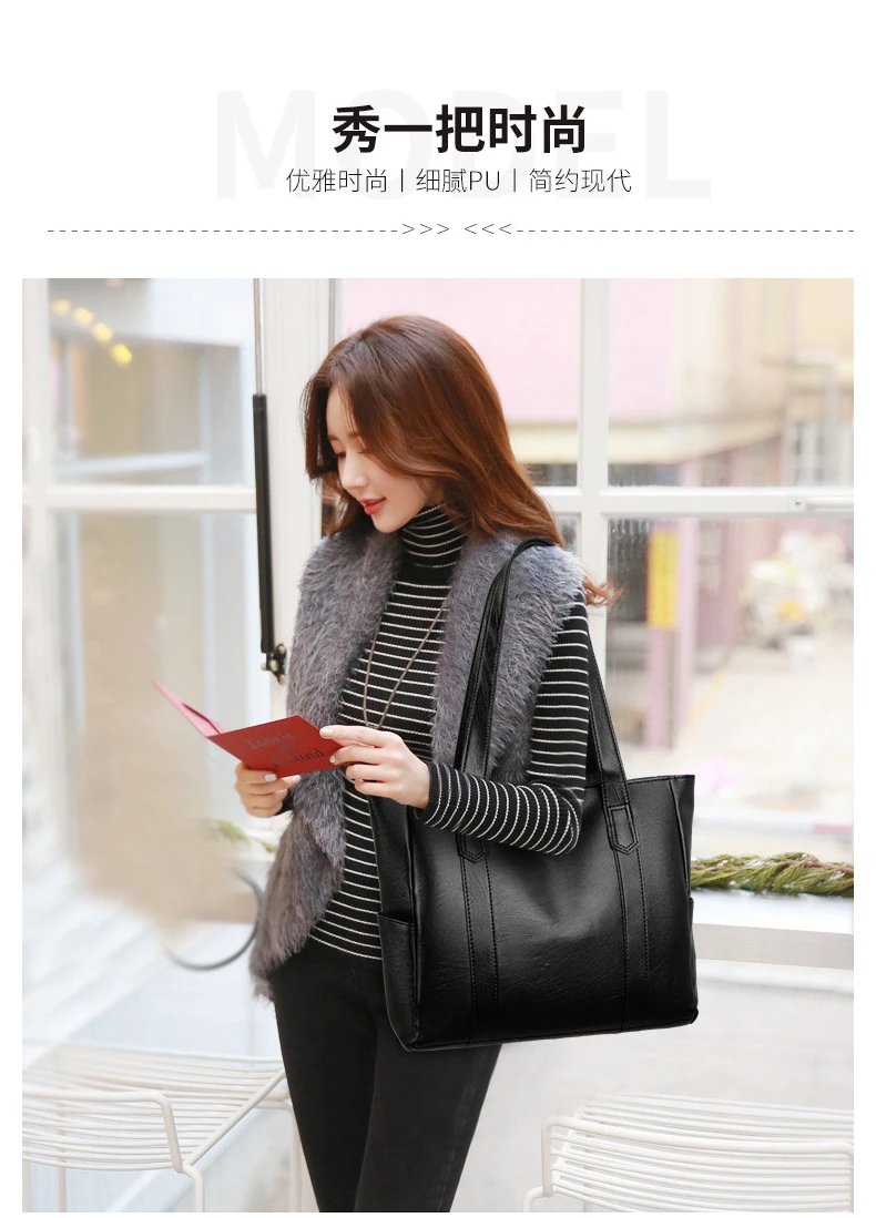 Design Classic Tote Bag Brown Leather-Effect Handbag - 16