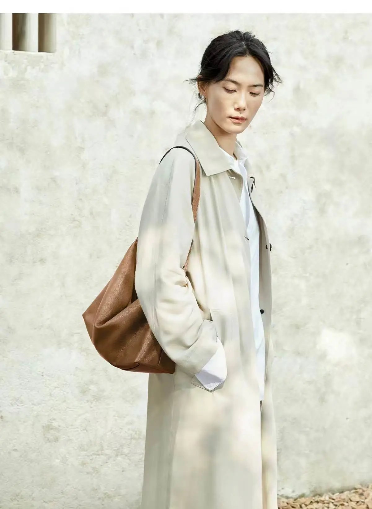 Design Triangle Hobo Bag Brown Leather Shoulder Bag - 5