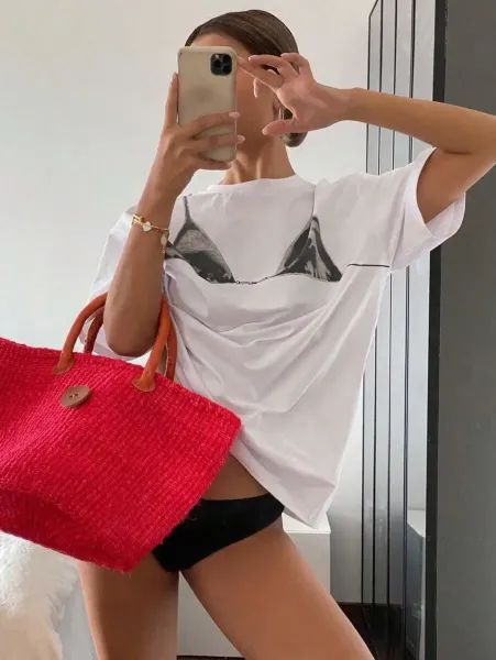 Design Graphic Print Oversized T-Shirt White - 11