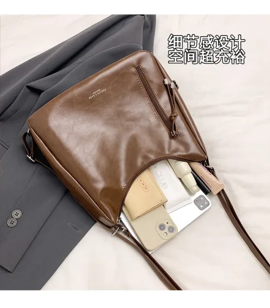 Design Fashion & Bags Hobo Bag Brown Leather-Effect Shoulder Bag Shoulder Bags - 10
