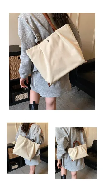 Design Tote Bag White with Brown Leather Handles - 29
