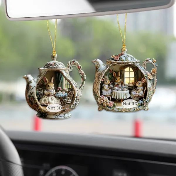 Design Teapot Ornament Flat Acrylic Rabbit Scene Decor Accessories - 8
