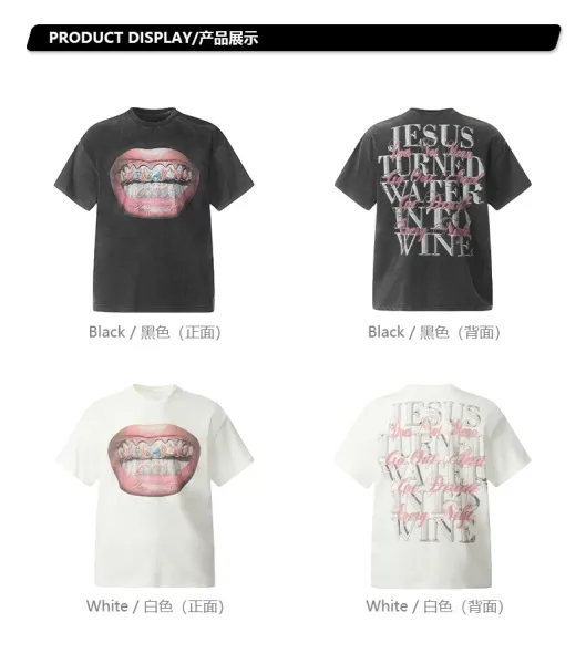 Saint Tears Lips Graphic Washed Black T-Shirt - 4