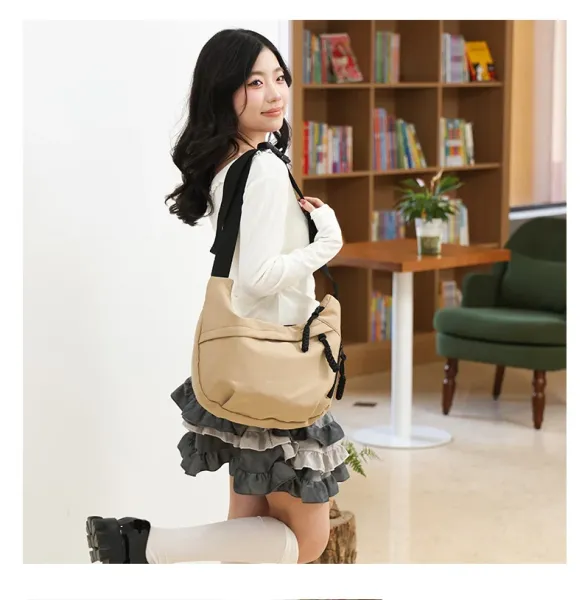 Design Canvas Hobo Bag Beige with Black Straps Shoulder Bag - 29