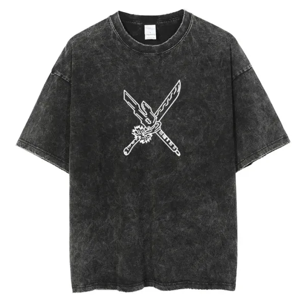 Design Crossed Swords Acid Wash Black T-Shirt - 1