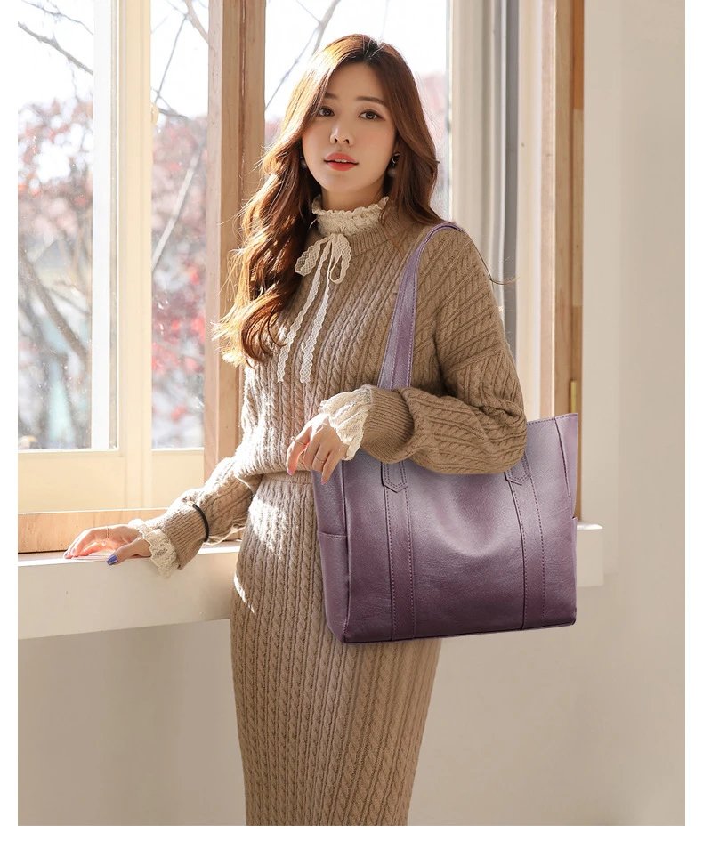 Design Classic Tote Bag Brown Leather-Effect Handbag - 19