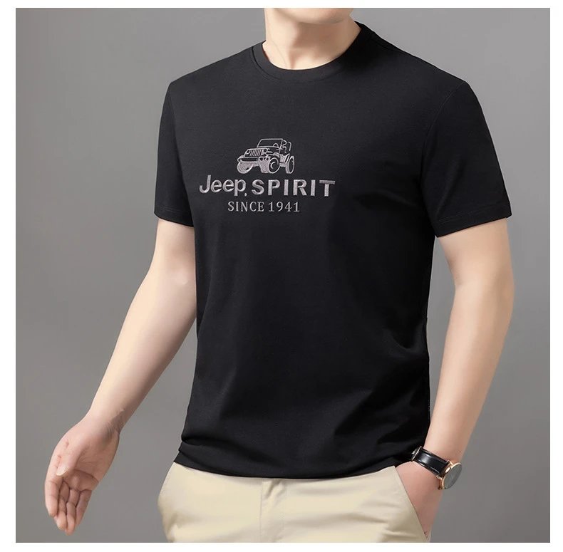 Design Jeep Spirit Graphic Embossed T-Shirt Charcoal Gray T-Shirt T-Shirts - 22