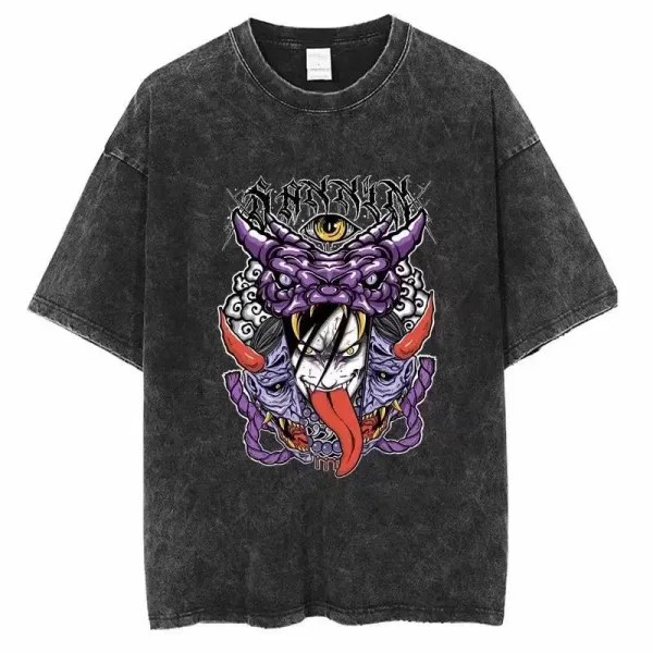 Design Oni Demon Graphic Acid Wash T-Shirt - 1