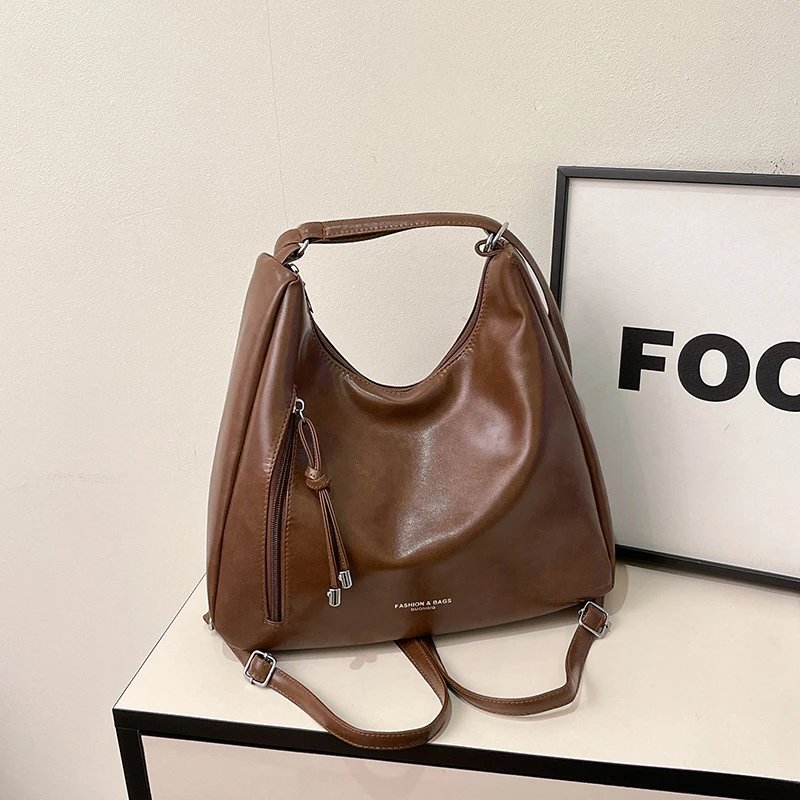 Fashion & Bags Hobo Bag Brown Leather-Effect Shoulder Bag Shou