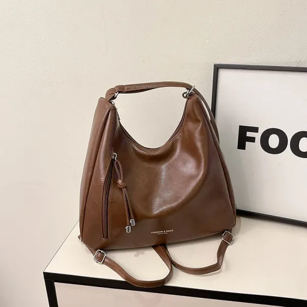 Design Fashion & Bags Hobo Bag Brown Leather-Effect Shoulder Bag Shoulder Bags - 1