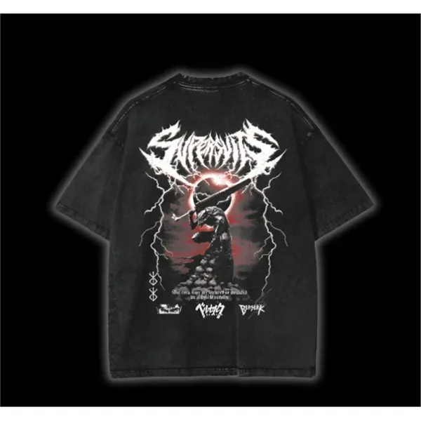 Design Suffering Graphic Oversized Black T-Shirt - 1