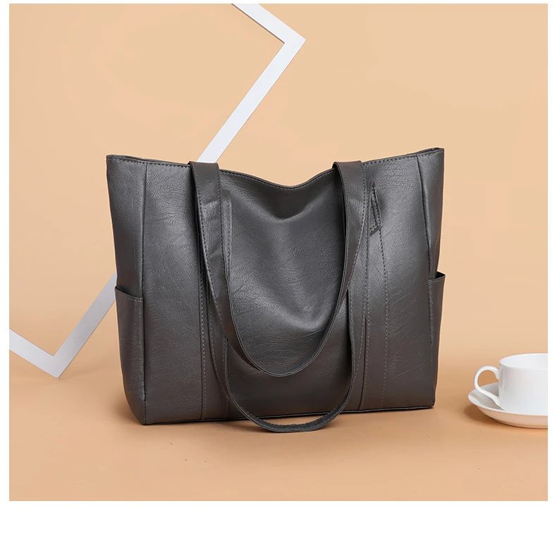 Design Classic Tote Bag Brown Leather-Effect Handbag - 14